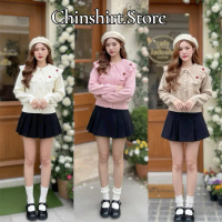 Chinshirt เสื้อคลุมไหมพรมผู้หญิงน่ารักคอปกเลเยอร์ปักลายเชอร์รี่ Sweater Clothing G9เชอร์รี่ คําแนะนํ