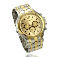 Mens Stainless Watch Men Business Watches Big Round Quartz Dial Analog Gold Silver Mix Stainless Steel Hour Men Wristwatch Clock