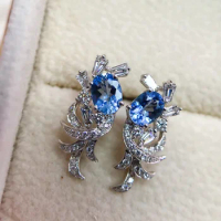 JY Solid 18k Gold Nature Blue Aquamarine Gemstones 0.640ct Studs Dangle Earrings for Women Fine Jewelry Birthday Presents