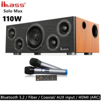 Ibass Solo Max 110W Big Power Bookshelf Bluetooth Speaker Wood Home Karaoke Stereo Surround Subwoofer TV Fiber Coaxial Speakers