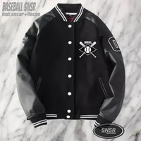 MND Jaker Bomber Varsity Combi Jaket Varsity Kombinasi HITAM XL