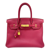 【二手名牌BRAND OFF】HERMES 愛馬仕 寶石紅 牛皮 Birkin30 柏金包 手提包 □N刻 金扣