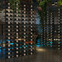 酒吧工業風鐵藝落地屏風網格橫放紅酒架 餐廳隔斷靠墻葡萄酒架