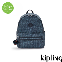 Kipling 深藍螺紋印花拉鍊後背包-BOUREE