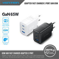 VENTION Adapter Turbo Charger GaN 65W 3-Port USB (C+C+A) Fast Smart Charging PD3.0 for Macbook Smart