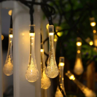 12/7/5m -100/50/20 LEDS Outdoor Water Drops Solar Lamp String Lights Fairy Holiday Christmas Party Garland Garden Waterproof