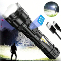 Senter Super Terang Jarak Jauh USB C Rechargeable Zoomable Senter Laser Putih LED Anti Air Flashligh