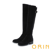 ORIN 羊皮拼接絨布過膝中跟長靴 黑色