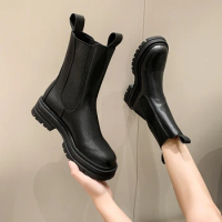 Spring and Autumn 2023 Women's Chelsea Boots New Mid Heel Women's Classic Simple Fashion Round Toe Boots