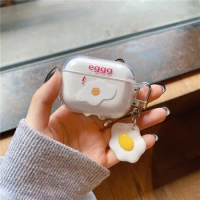 For AirPods 12pro Case Cute Fried Eggs Transparent Earphone Cases For Apple Airpods pro Funny Protect Cover with keychain