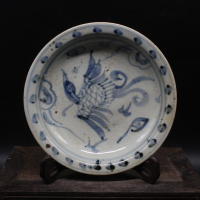 特價明青花鳳紋盤 民間收藏家居用品老貨包老擺件 仿古瓷器 古董