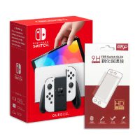 【‎Nintendo任天堂】Nintendo Switch OLED 主機 +台製9H保護貼 《電力加強版 / 台灣公司貨》(主機+周邊)-紅藍