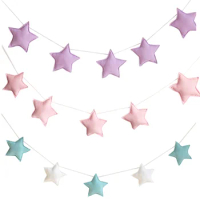 5Pcs Nordic Felt Stars Garland Tent Bed Mat Pendants Baby Shower Bunting Ornaments for Kids Room Hanging Wall Decorations
