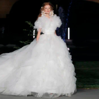 Charming Floral Tulle Bridal Dresses 2022 Fluffy Puffy Ruffles Tulle Wedding Gowns Custom Made Mesh Prom Gowns Lace Up
