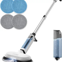 iDOO Cordless Electric Mop, Dual-Motor Electric Spin Mop with Detachable Water Tank &amp; LED Headlight, 46dB Quiet Cleaning