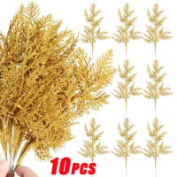 10/5Pcs Artificial Glitter Pine Needles Xmas Tree Fake Flowers Bouquet For Holiday Garden DIY Crafts Navidad Party Decorations