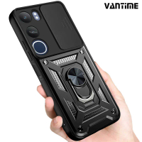 Vantime for vivo Y19s 4G Armor Case Stand Slide Lens Cover Shockproof Hard Back Casing