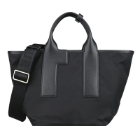 【FURLA 芙拉】FURLA PIUMA提把經典LOGO造型尼龍拉鍊手提斜背托特包(中/黑x香草根)