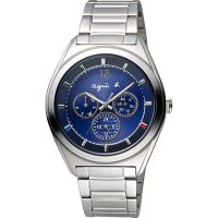 agnes b. Solar 驚豔巴黎太陽能日曆腕錶-藍/40mm