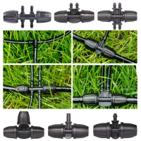 Garden Irrigation Sprinkler Connector Double Barb Tee Elbow Eng Plug Pipe Joint 8/11 4/7mm Hose Lock Watering Fitting
