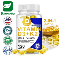 BEWORTHS 120pcs Vitamin D3K2 Gigi vitamin d3 1000 iu untuk tulang Penopang Rangka & Jantung Menyerap