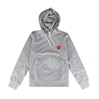 Comme Des Garcons Play川久保玲紅愛心LOGO設計純棉長袖連帽T恤(女款/灰)