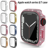 Glass+Case for Apple Watch Series 7 41mm 45mm Cover Bling Diamond Woman Jewelry Bumper iWatch Series 8 41mm 45mm Protective Case