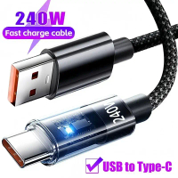 240W USB Type C Braided Fast Charging Cable Transparent Anti-break Data Cable for Samsung IPhone One