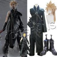 Final Fantasy FF7 Cloud Strife Cosplay Outfit PU Leather Carnaval Costume Halloween Costume Men and Women Full set of wig shoes