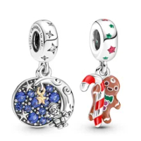 New silver charm Christmas gingerbread Man Christmas tree jewelry snowman Dangle pendant Fit Original charm women girl gift