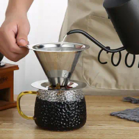 Rust-proof Coffee Filter Stainless Steel Pour Over Coffee Dripper Set Reusable Cone Filter Slow Drip Maker for Single for Home