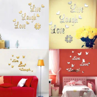Love Live Laugh Letters Mirror Sticker Heart 3D Wall DIY Decoration For Bedroom Living Room Wall Decoration Wall Sticker