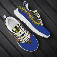 WHEREISART Blue African Native Ethine Floral Pattern Women Fashion Sneakers Outdoor Walking Shoes Girls Flats Light Footwear