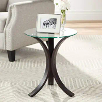 55D Bent Wood Round Accent Table 17 3/4" Wide Brown Clear Tempered Glass Table Top for Living Room Home Balcony Office