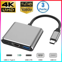 USB Port to HDMI Adapter Type C HUB OTG 3-IN-1 4K HDMI Support for Laptops Tablet