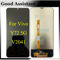Black 6.58 Inch For Vivo Y72 5G V2041 Full LCD Display Touch Screen Digitizer Panel Assembly Replacement
