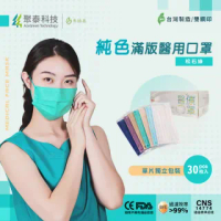 【聚泰科技】純色滿版三層醫用口罩 松石綠(30入/盒、雙鋼印、獨立單片包裝)