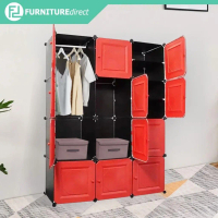 Furniture Direct 3D Cube Wardrobe Storage Cabinet-Black/ Red