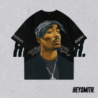 T-SHIRT TUPAC SHAKUR OVERSIZE ORIGINAL Crew Neck Katun Hitam Combat Sablon Distro Unisex Baju
