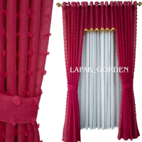 Gorden Satu Set Lengkap Dengan Poni Model Ring Smokring Bahan Vitrase Ruby Warna Maroon