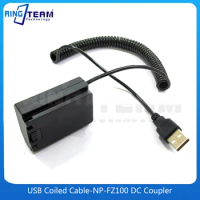 NPFZ100 NP-FZ100 USB Coiled Cable Adapter DC Coupler for Sony Camera ILCE-9 ILCE9 a9 ILCE-7RM3 ILCE7RM3 a7RM3 BC-QZ1 A7M4