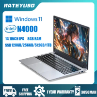 RATEYUSO Cheap 14.1-inch Lightweight Laptop 8GB RAM 256GB/512GB/1TB SSD Intel N4000 Windows 11Pro Adult Office Gaming Laptop