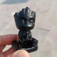 Natural Black obsidian Carved Groot Figurine Crystal Stone ents cartoon characters
