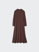 UNIQLO AIRism Cotton Flare Dress Gaun Katun wanita Lengan Panjang BROWN S