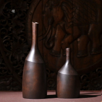 東南亞風格實木花瓶裝飾品家居簡約現代木質插花花器個性假花花瓶