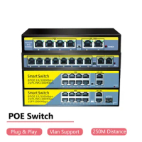 POE Switch 10 8 Port 100Mbps Ethernet Switch With Vlan Fast Network Switch for Wifi Router Wireless App Security Camera System