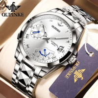 OUPINKE Top Brand Automatic Mechanical Movement Men's Watch Waterproof Tungsten Steel Strap Fashion Simple Men's Watch
