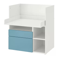 SMÅSTAD 書桌/工作桌, 白色 藍色/附2個抽屜, 90x79x100 公分