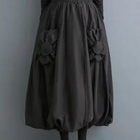 XITAO Three Dimensional Decoration Female A-line Skirt Patchwork Pleated Elastic Waist Solid Simplicity Women Skirt DMJ3413