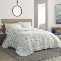 New Reversible Cotton Bedding with Matching Shams, Lightweight Home Decor for All Seasons (Arrowhead Blue, Queen)